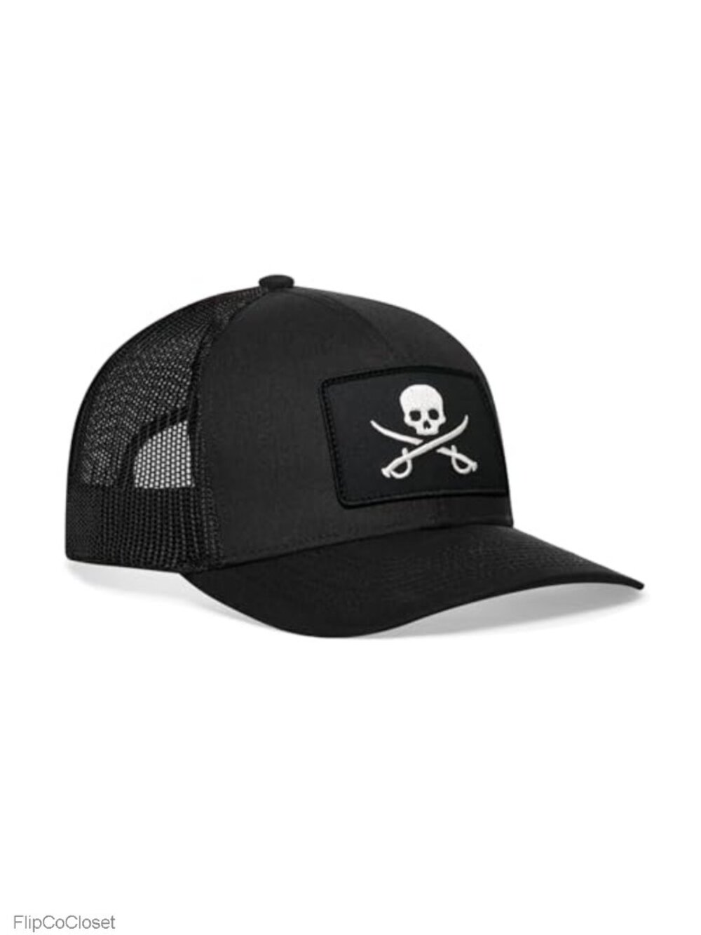 Adjustable Snapback Trucker Hat with Embroidered Jolly Roger Patch - Unisex